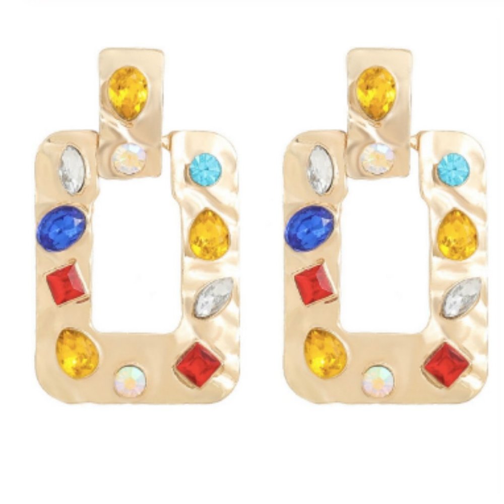 Rhinestone decorated rectangular earrings - Picture 3 of 7